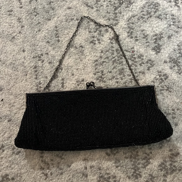 great condition black beaded clutch with chain - Picture 2 of 6